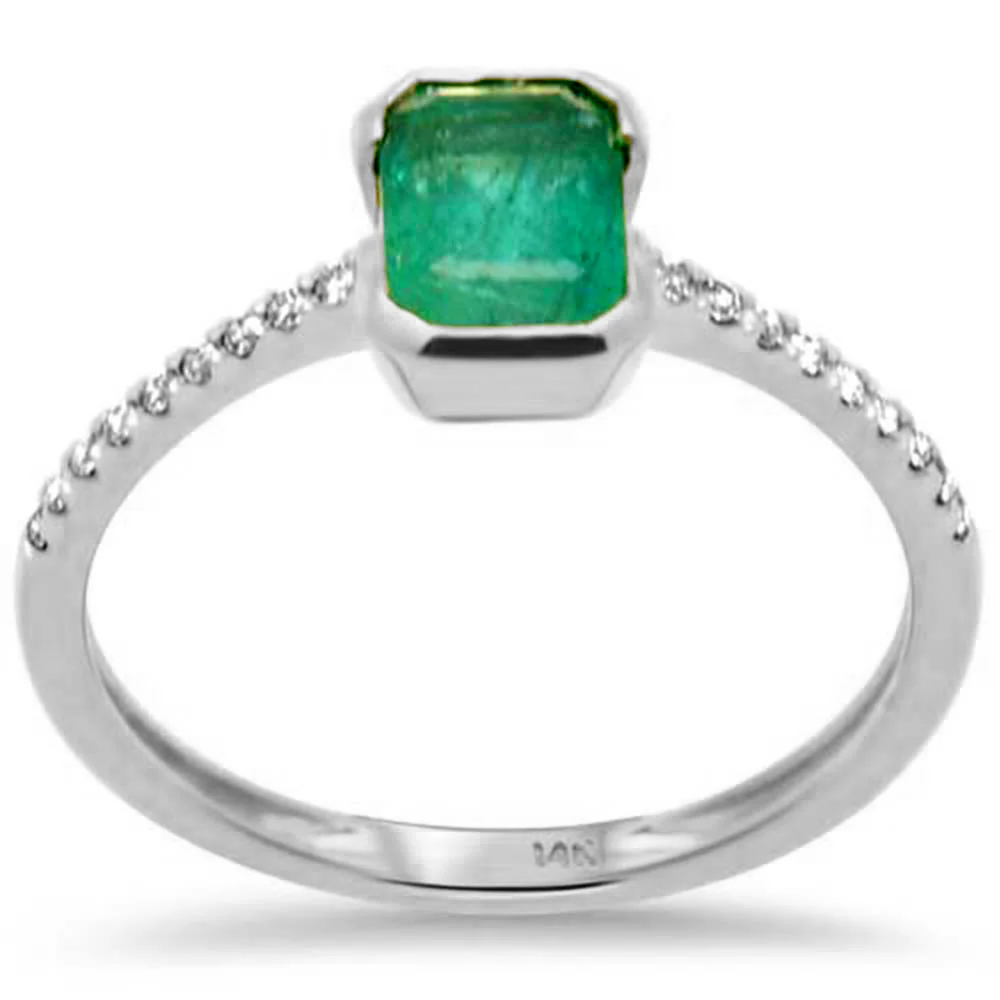 <span style="color:purple">SPECIAL!</span>1.05ct G SI 14K White Gold Diamond & Natural Emerald Gemstone Ring Size 6.5