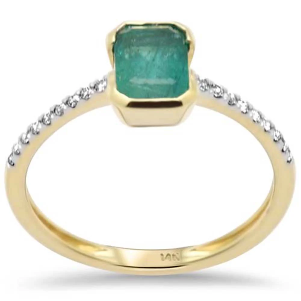 <span style="color:purple">SPECIAL!</span>1.04ct G SI 14K Yellow Gold Diamond & Natural Emerald Gemstone Ring Size 6.5