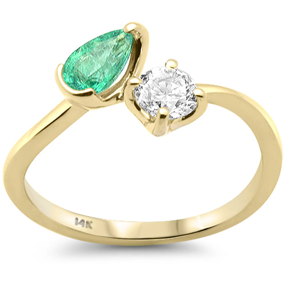 <span style="color:purple">SPECIAL!</span> .63ct G SI 14K Yellow Gold Pear Shape Diamond & Natural Emerald Gemstone Ring Size 6.5