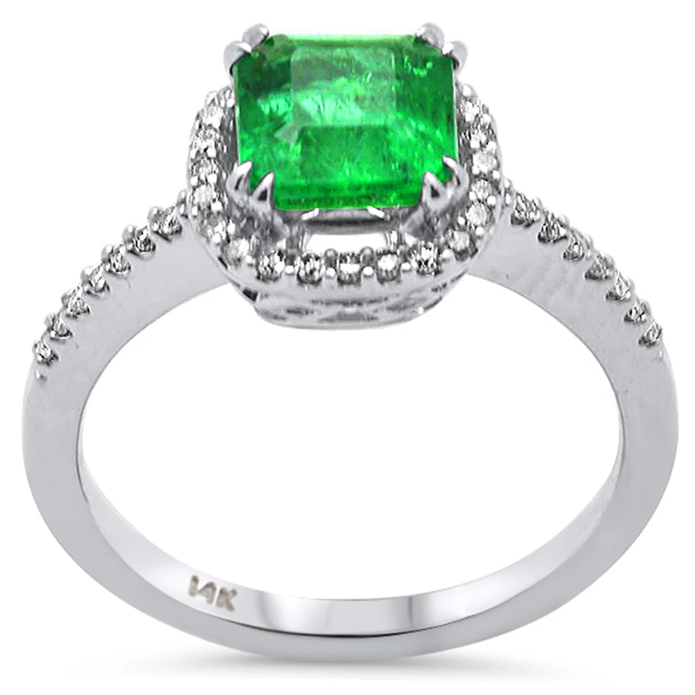 <span style="color:purple">SPECIAL!</span> 1.70ct G SI 14K White Gold Diamond & Natural Emerald Gemstone Ring Size 6.5