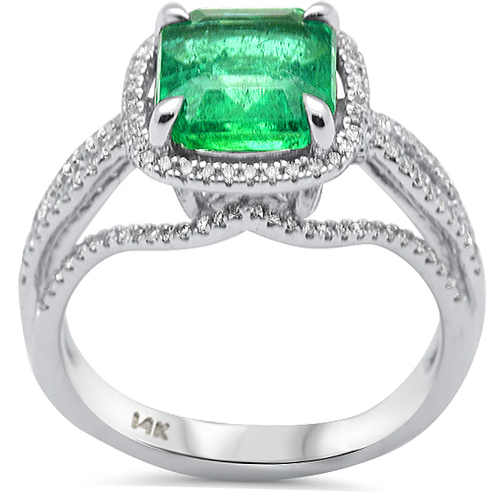 <span style="color:purple">SPECIAL!</span> 2.87ct G SI 14K White Gold Diamond & Natural Emerald Gemstone Ring Size 6.5