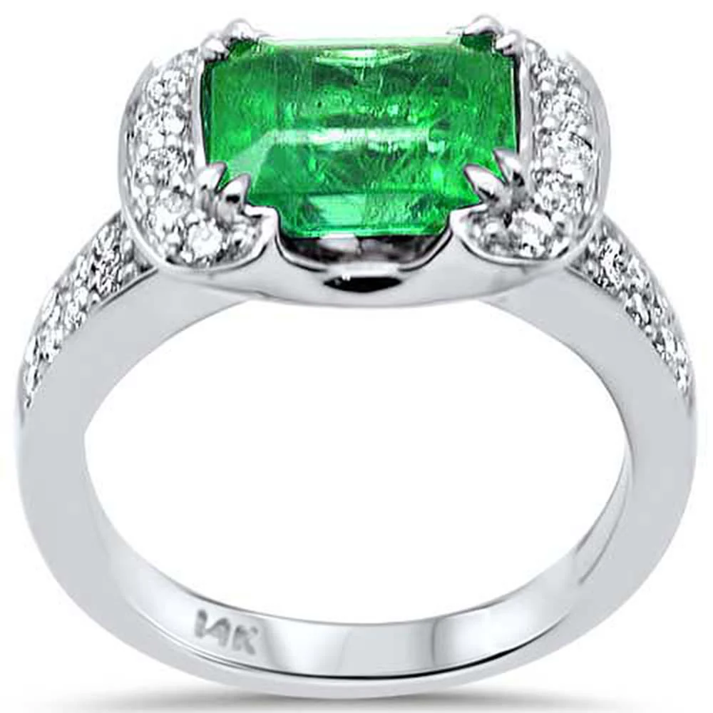 <span style="color:purple">SPECIAL!</span> 3.15ct G SI 14K White Gold Diamond & Natural Emerald Gemstone Ring Size 6.5