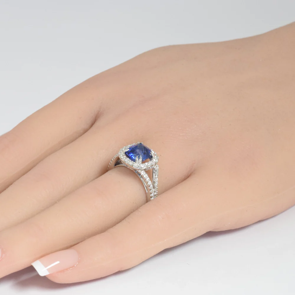 <span style="color:purple">SPECIAL!</span> 3.64ct G SI 14K White Gold Diamond & Blue Sapphire Gemstone Ring  Size 6.5 - Image 2