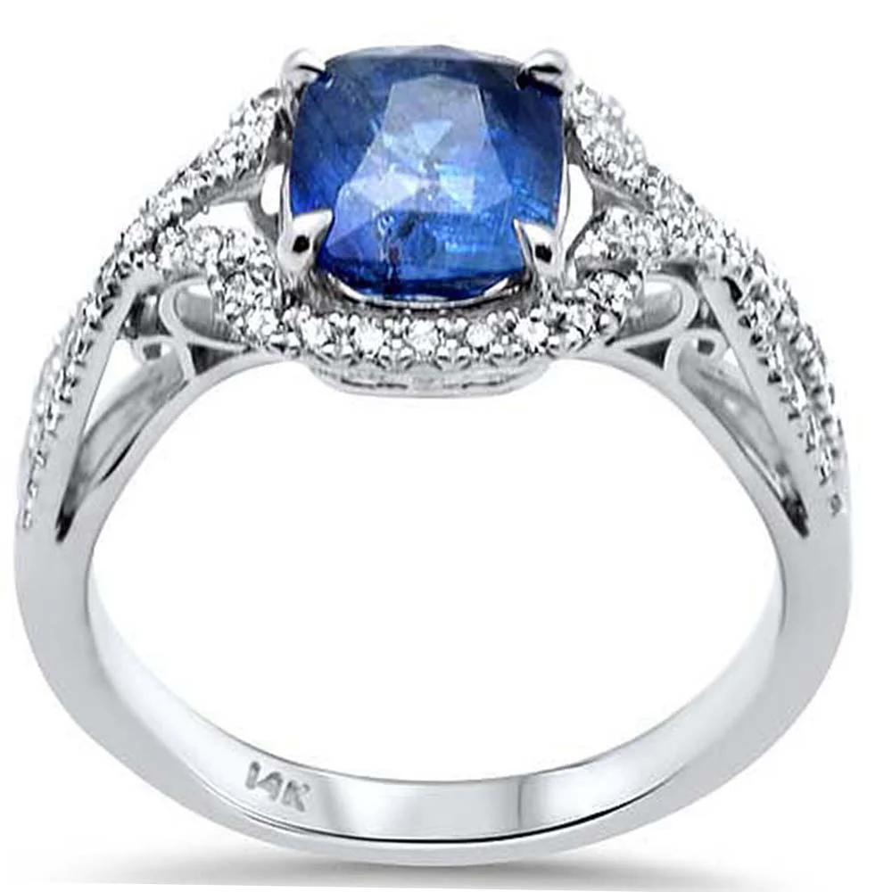 <span style="color:purple">SPECIAL!</span> 2.62ct G SI 14K White Gold Diamond & Blue Sapphire Gemstone Ring Size 6.5