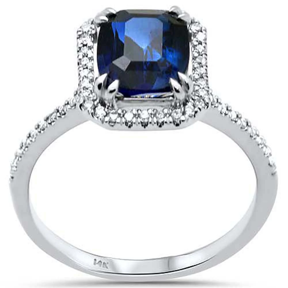 <span style="color:purple">SPECIAL!</span> 2.59ct G SI 14K White Gold Diamond & Blue Sapphire Gemstone Ring  Size 6.5