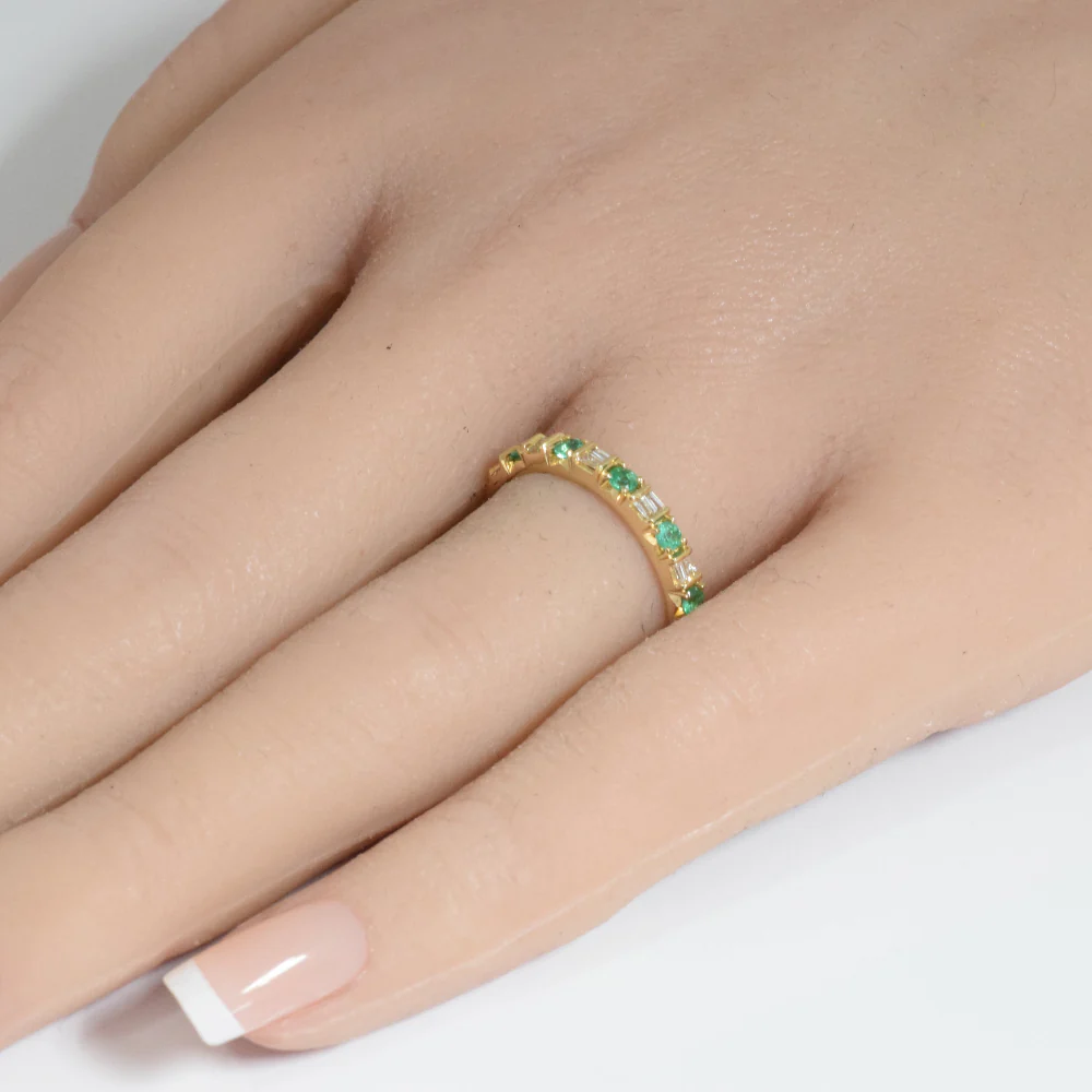 <span style="color:purple">SPECIAL!</span>.31ct G SI 14K Yellow Gold Diamond & Emerald Gemstones Band Ring Size 6.5 - Image 2