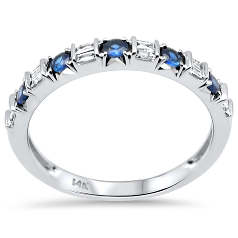 <span style="color:purple">SPECIAL!</span>.43ct G SI 14K White Gold Diamond & Blue Sapphire Gemstones Band Ring Size 6.5