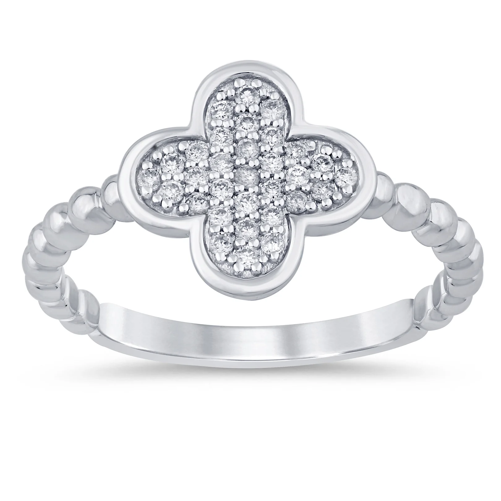 <span style="color:purple">SPECIAL!</span> .15ct G SI 14K White Gold Diamond Clover Ring Size 6.5