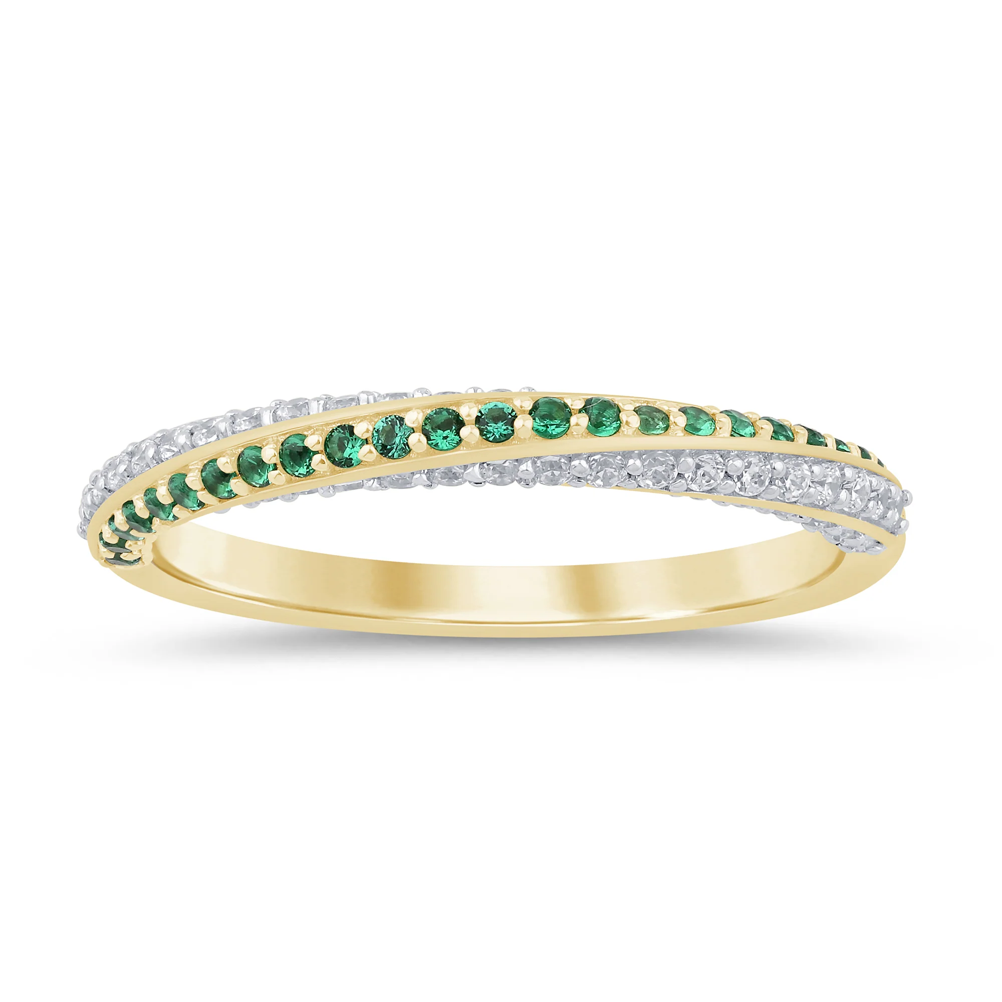 <span style="color:purple">SPECIAL!</span> .39ct G SI 14K Yellow Gold Diamond & Emerald Gemstones Band Ring Size 6.5