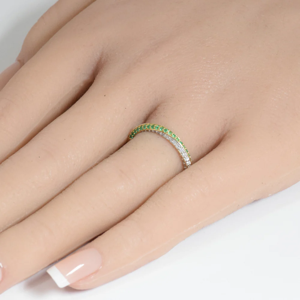 <span style="color:purple">SPECIAL!</span> .39ct G SI 14K Yellow Gold Diamond & Emerald Gemstones Band Ring Size 6.5 - Image 2