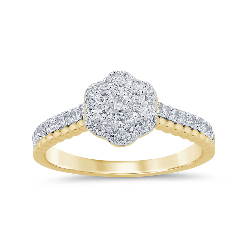 <span style="color:purple">SPECIAL!</span> .43ct G SI 14K Two Tone Gold Diamond Flower Engagement Ring Size 6.5