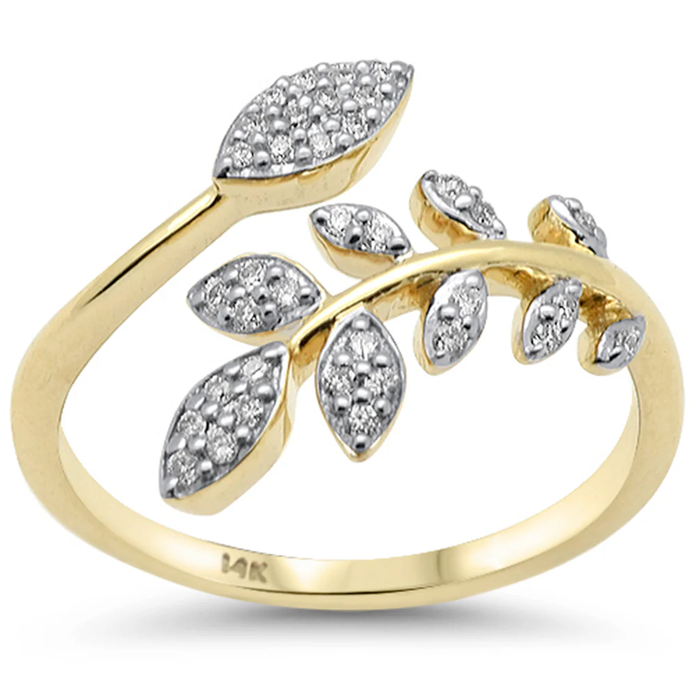 <span style="color:purple">SPECIAL!</span> .17ct G SI 14K Yellow Gold Round Diamond Wrap around Olive leaf Ring Size 6.5