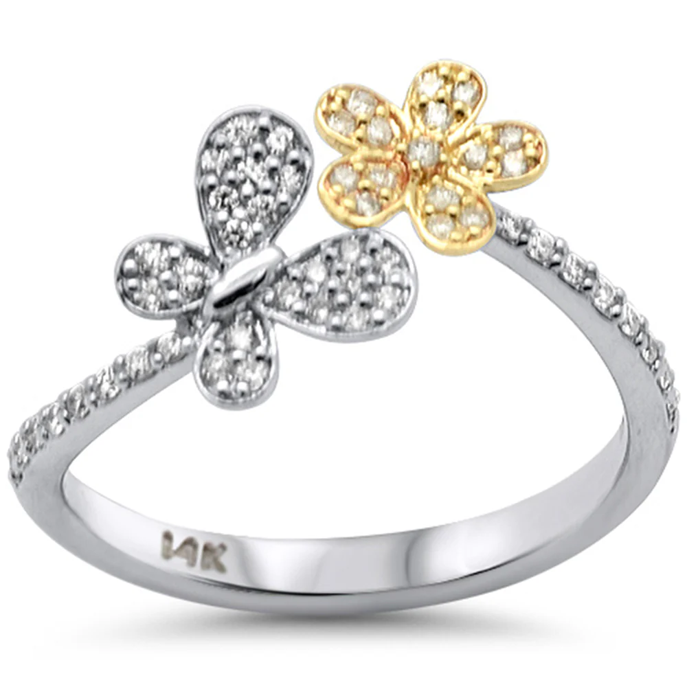 <span style="color:purple">SPECIAL!</span> .24ct G SI 14K Two Tone Gold Diamond Two Tone Butterfly Flower Ring Size 6.5