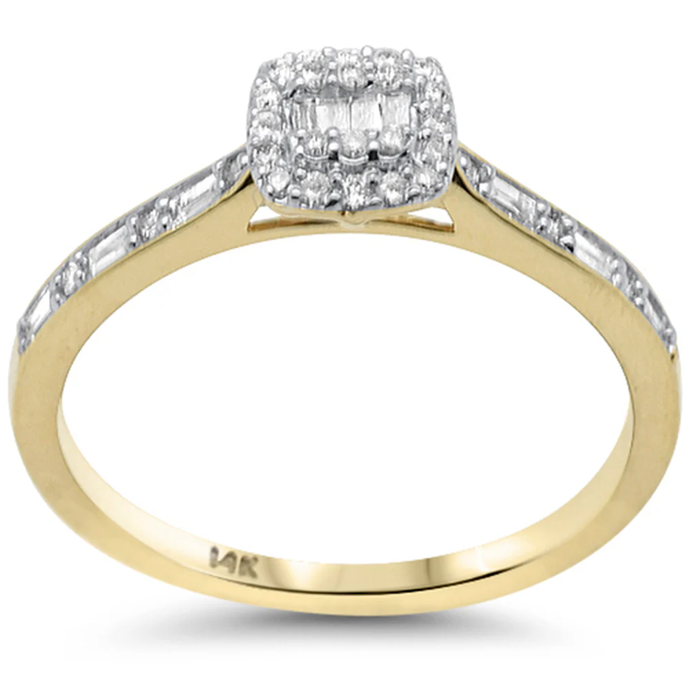 <span style="color:purple">SPECIAL!</span>.22ct G SI 14K Yellow Gold Round & Baguette Diamond Engagement Ring Size 6.5