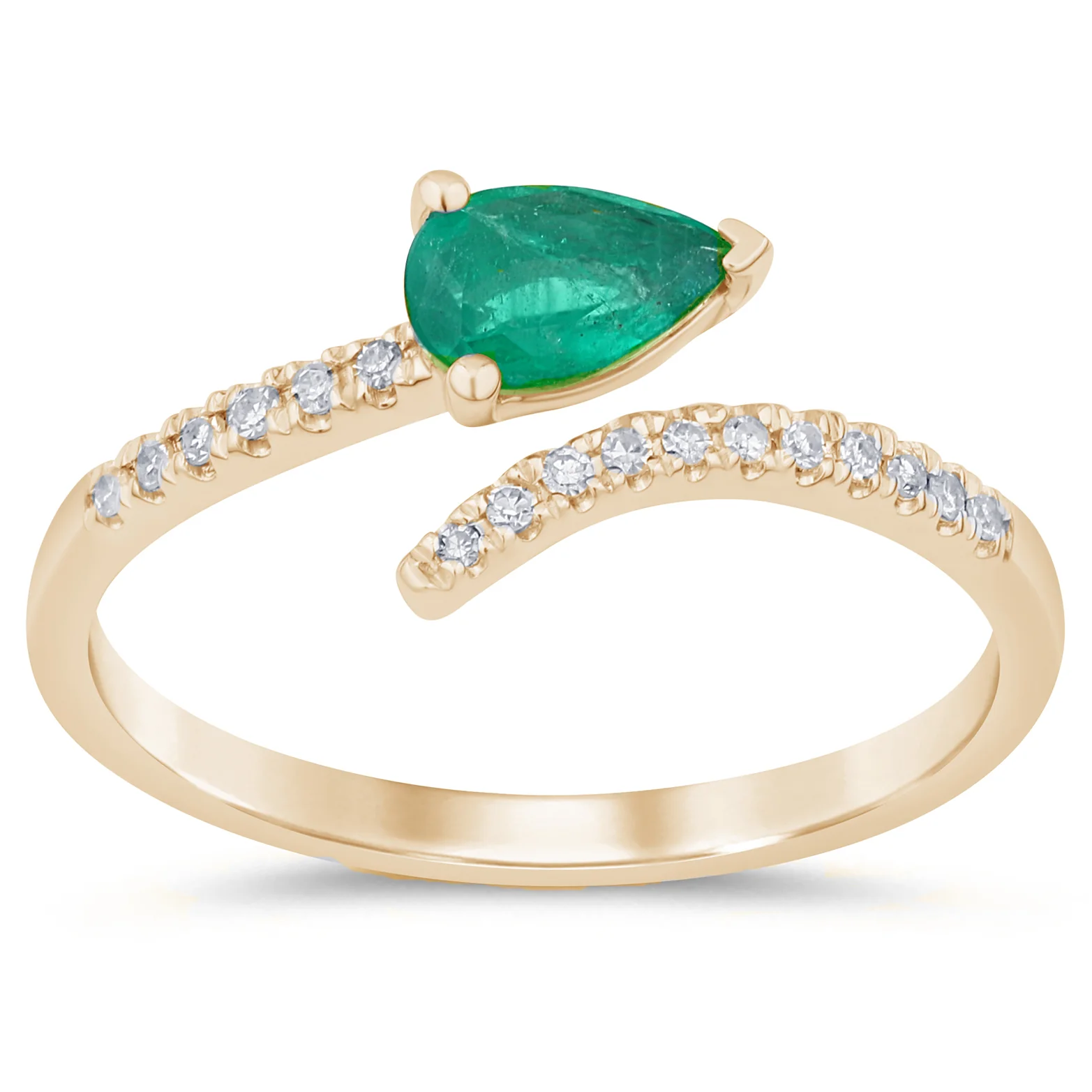 <span style="color:purple">SPECIAL!</span> .42ct G SI 14K Yellow Gold Diamond Pear Shape Emerald Gemstone Open Ring Size 6.5