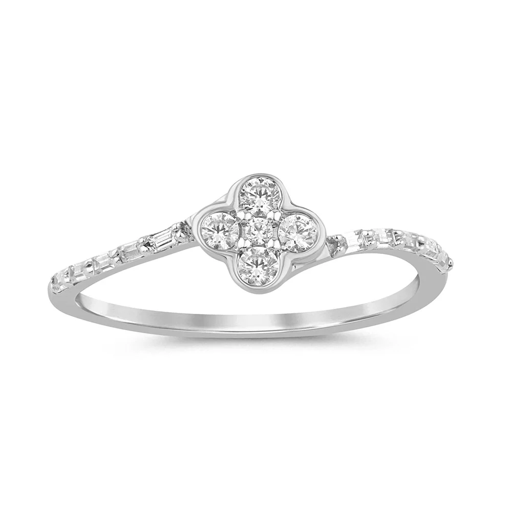 <span style="color:purple">SPECIAL!</span> .21ct G SI 14K White Gold Round Diamond Clover Ring Size 6.5