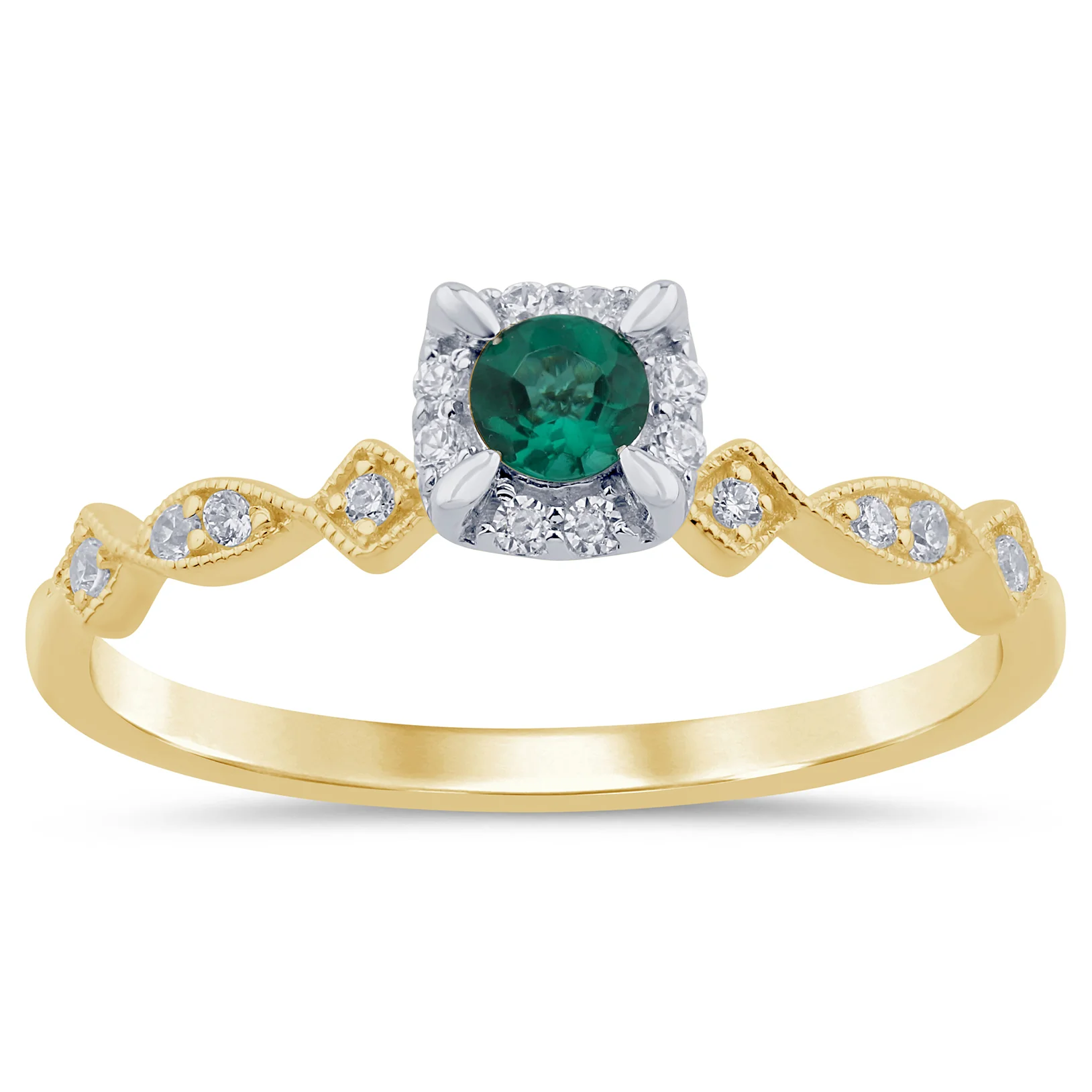 <span style="color:purple">SPECIAL!</span> .21ct G SI 14K Yellow Gold Diamond & Emerald Gemstone Ring Size 6.5