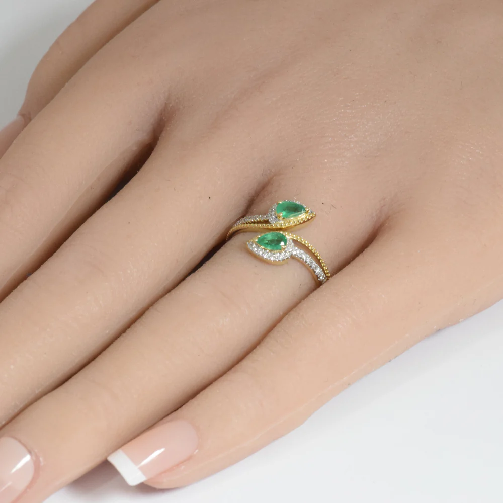 <span style="color:purple">SPECIAL!</span> .48ct G SI 14K Yellow Gold Diamond & Emerald Gemstone Wrap Around Ring Size 6.5 - Image 2