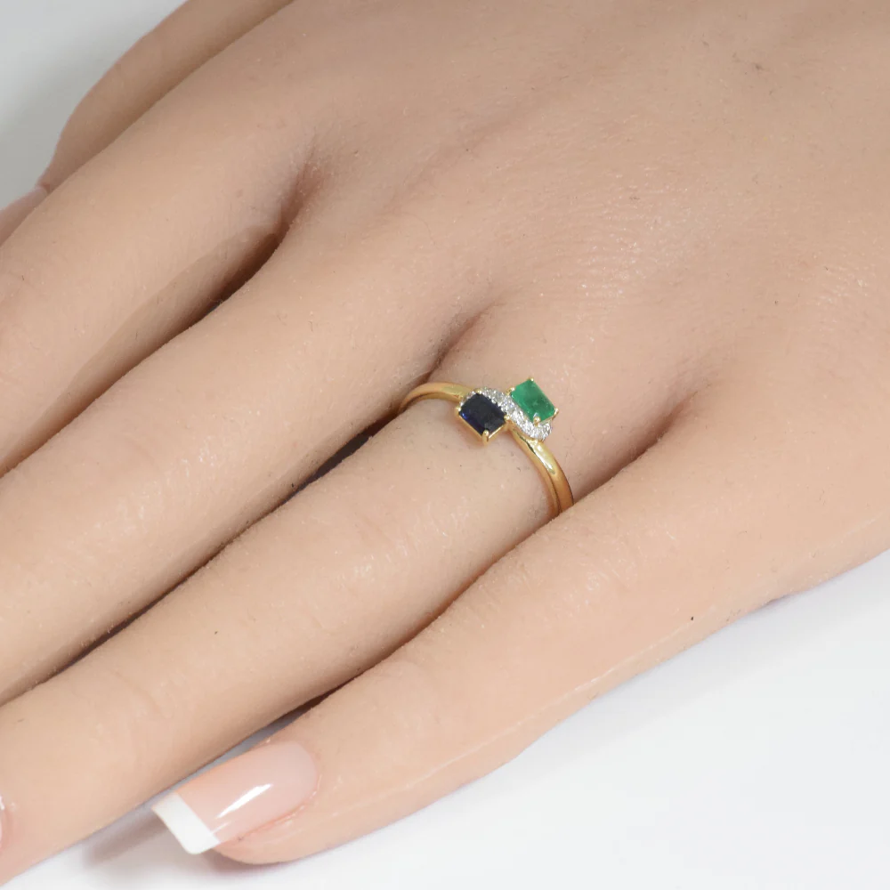 .50ct G SI 14K Yellow Gold Diamond, Emerald & Blue Sapphire Gemstones Ring Size 6.5 - Image 2