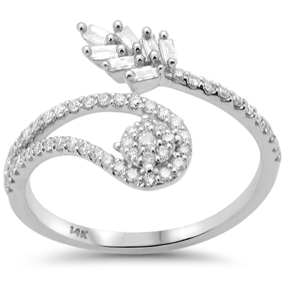 <span style="color:purple">SPECIAL!</span> .36ct G SI 14K White Gold Unique Round & Baguette Diamond Ring Size 6.5