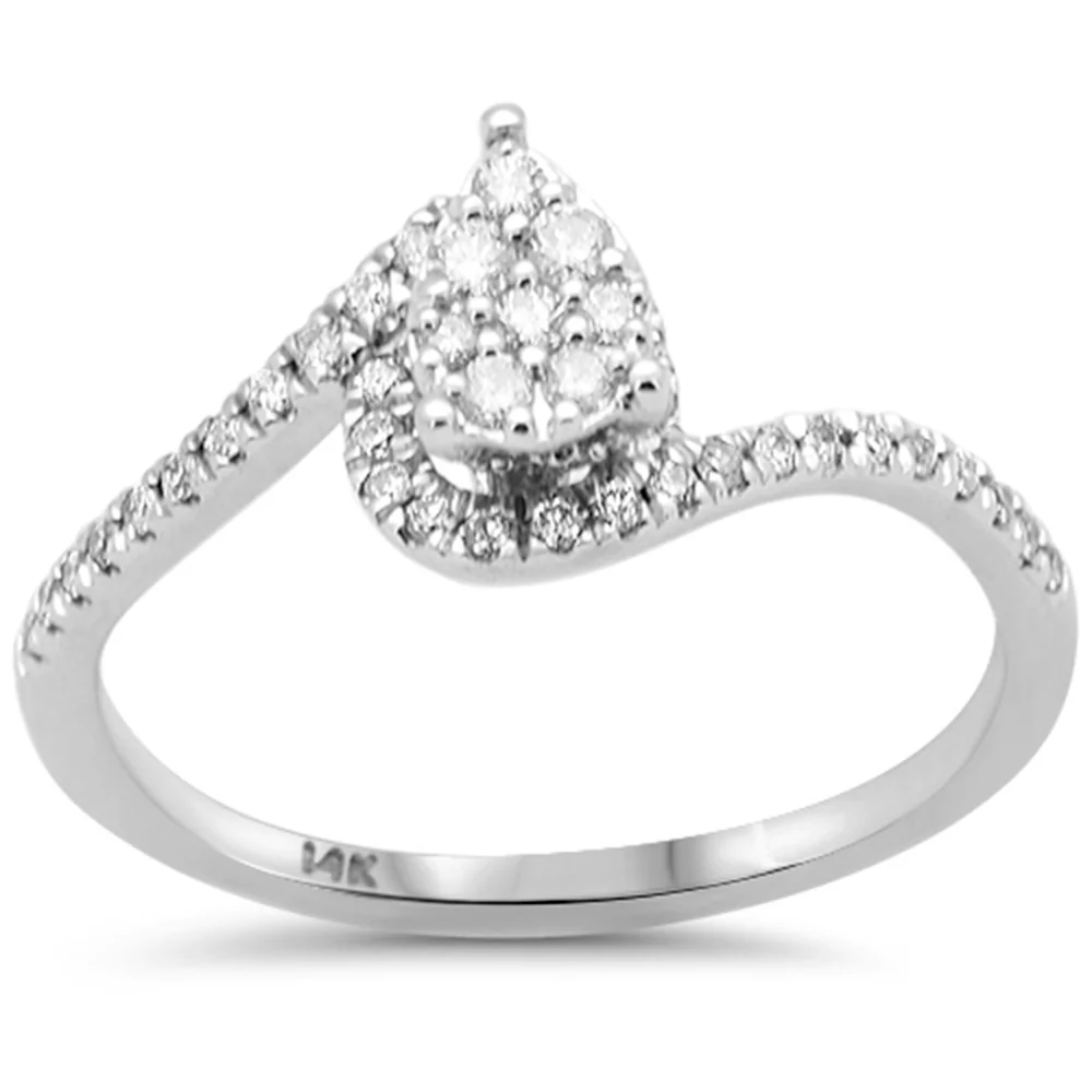 <span style="color:purple">SPECIAL!</span> .33ct G SI 14K White Gold Pear Shape Diamond Engagement Ring Size 6.5