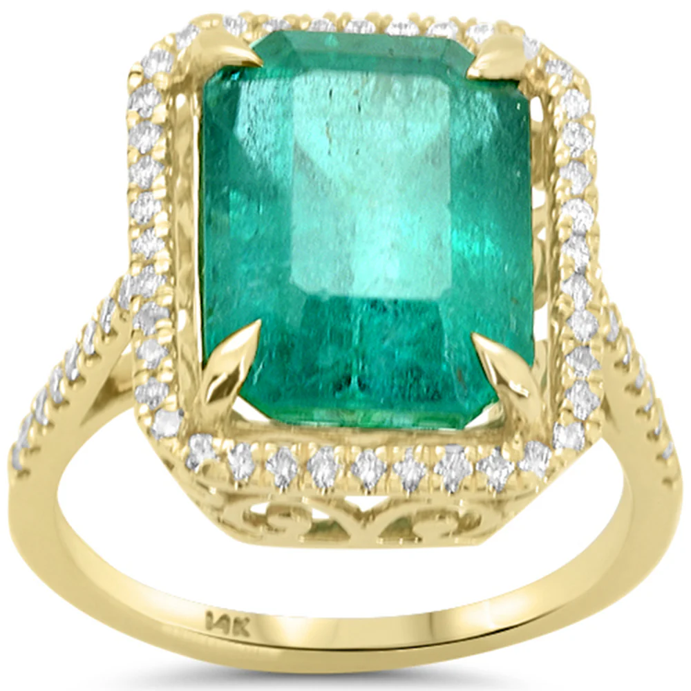 <span style="color:purple">SPECIAL!</span> 7.30ct G SI 14K Yellow Gold Diamond & Natural Emerald Ring Size 6.5