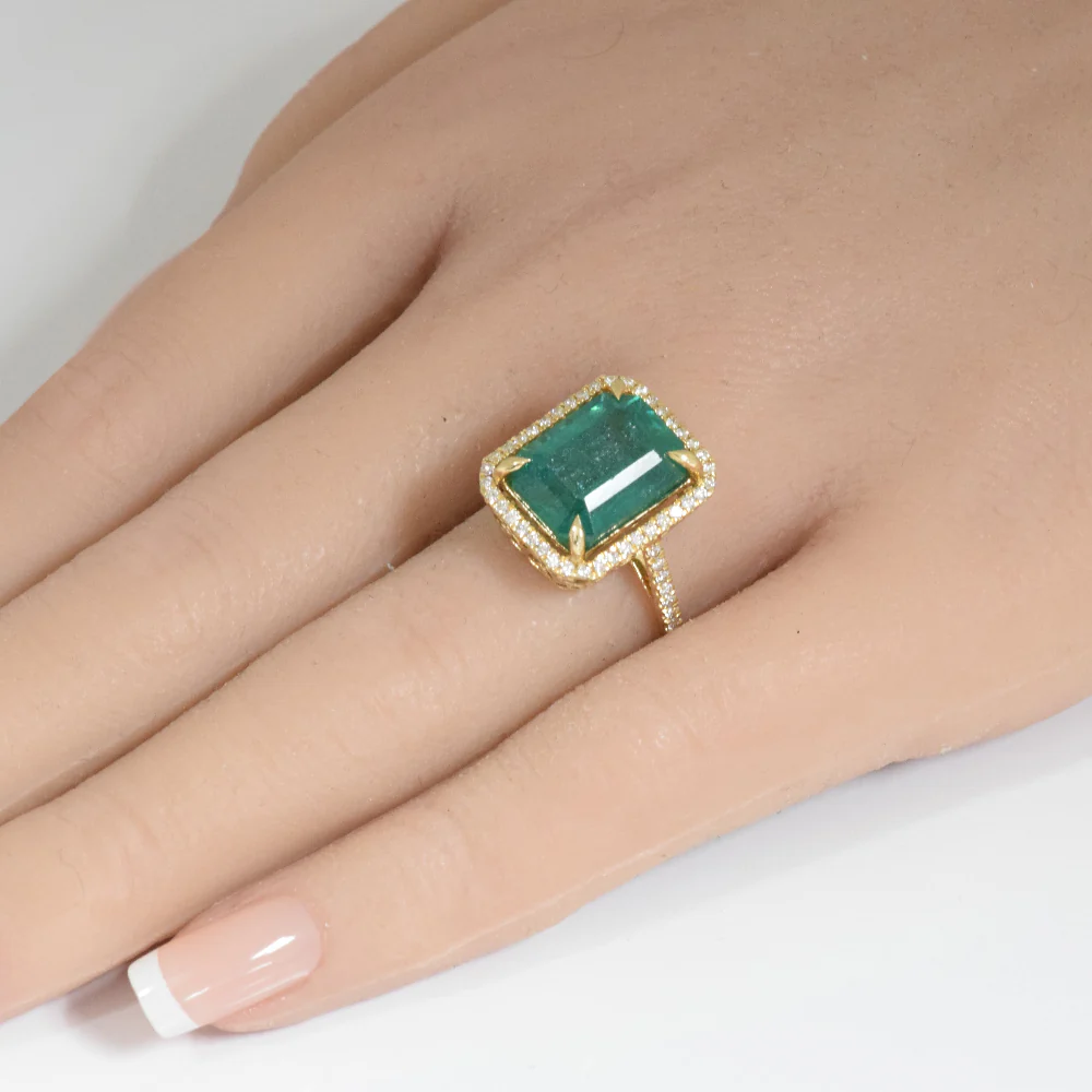 <span style="color:purple">SPECIAL!</span> 7.30ct G SI 14K Yellow Gold Diamond & Natural Emerald Ring Size 6.5 - Image 2