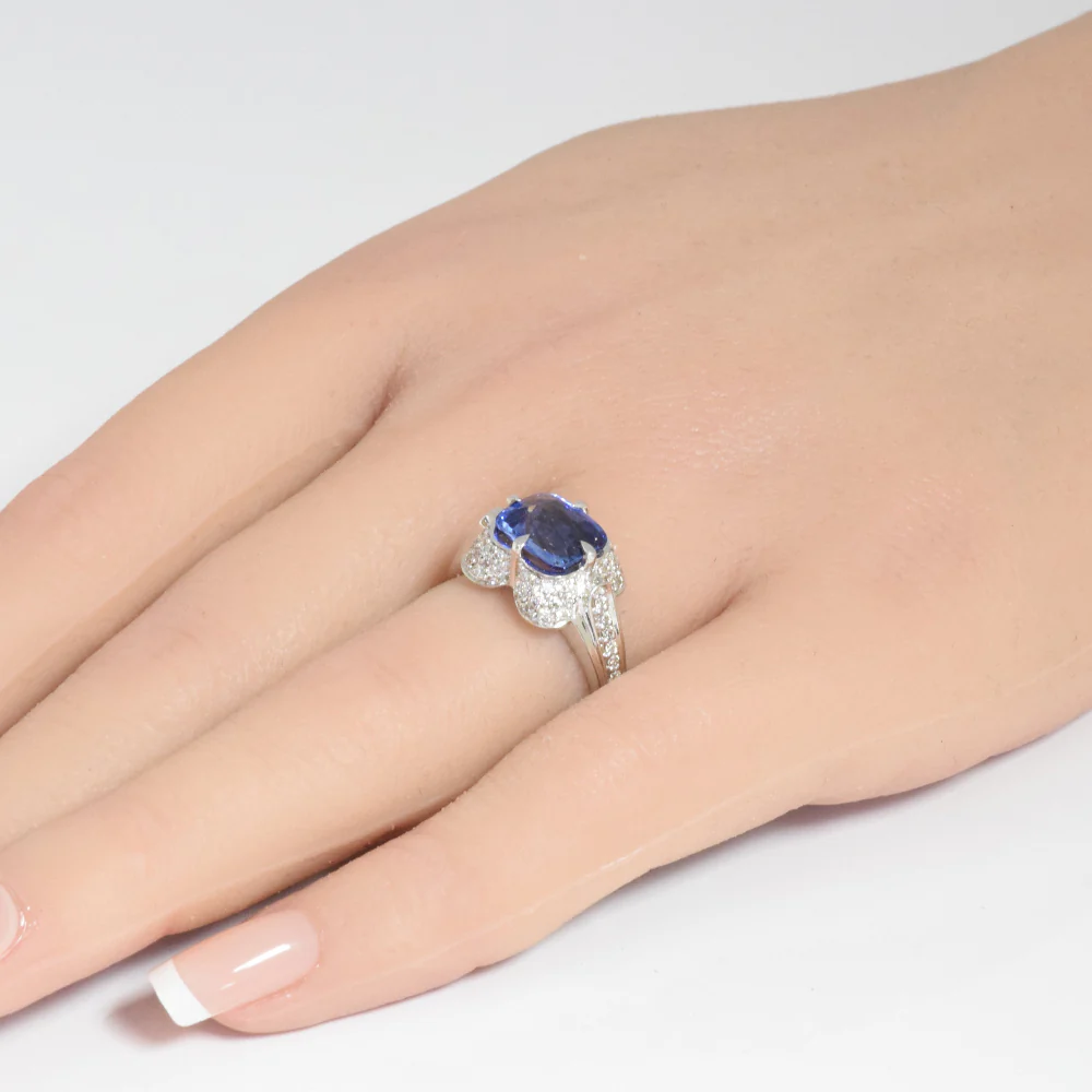 <span style="color:purple">SPECIAL!</span> 3.36ct G SI 14K White Gold Diamond & Blue Sapphire Gemstone Ring Size 6.5 - Image 2