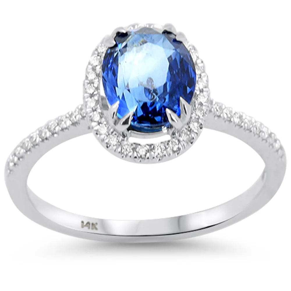 <span style="color:purple">SPECIAL!</span> 2.39ct G SI 14K White Gold Diamond & Blue Sapphire Gemstone Ring Size 6.5