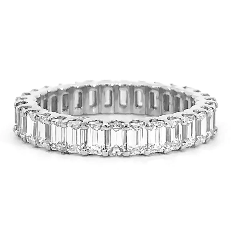 <span style="color:purple">SPECIAL!</span> 3.42ct G SI 14K White Gold Diamond Emerald Cut Eternity Ring Size 6.5
