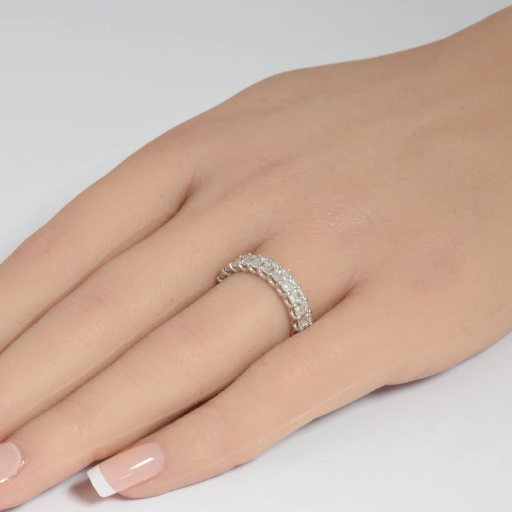 <span style="color:purple">SPECIAL!</span> 3.42ct G SI 14K White Gold Diamond Emerald Cut Eternity Ring Size 6.5 - Image 2