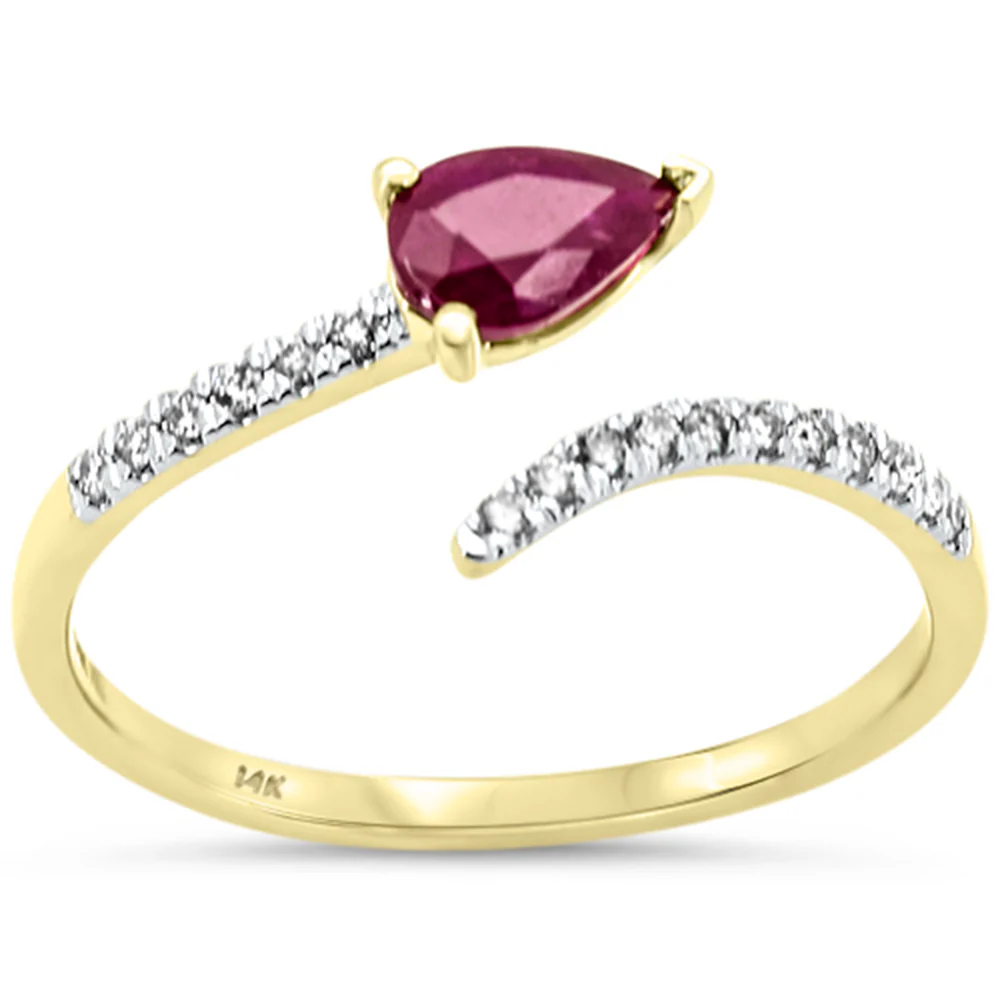 .65ct G SI 14K Yellow Gold Pear Shape diamond & Ruby Gemstones Open Ring Size 6.5