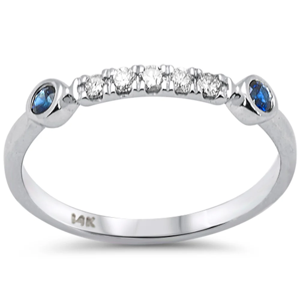 <span style="color:purple">SPECIAL!</span> .23ct G SI 14K White Gold Diamond & Blue Sapphire Gemstones Band Ring Size 6.5