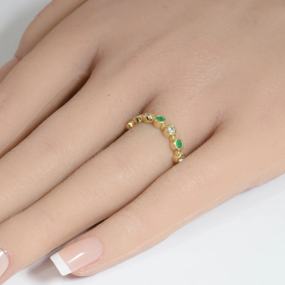 <span style="color:purple">SPECIAL!</span> .51ct G SI 14K Yellow Gold Diamond & Emerald Gemstones Band Ring Size 6.5 - Image 2