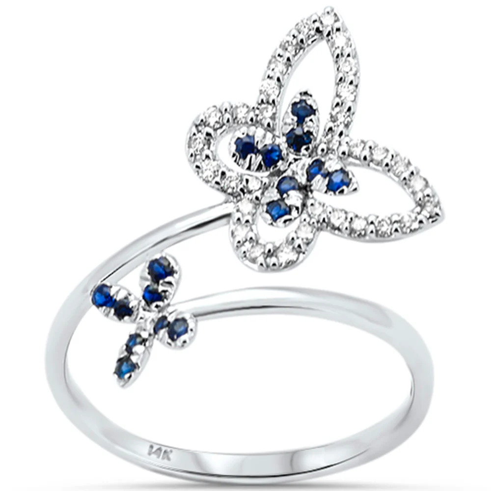 <span style="color:purple">SPECIAL!</span> .30ct G SI 14K White Gold Diamond & Blue Sapphire Gemstones Butterfly Ring Size 6.5