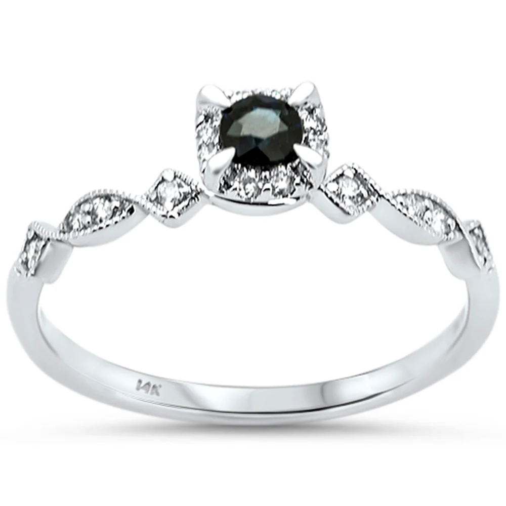 <span style="color:purple">SPECIAL!</span> .28ct G SI 14K White Gold Diamond & Blue Sapphire Gemstones Ring Size 6.5