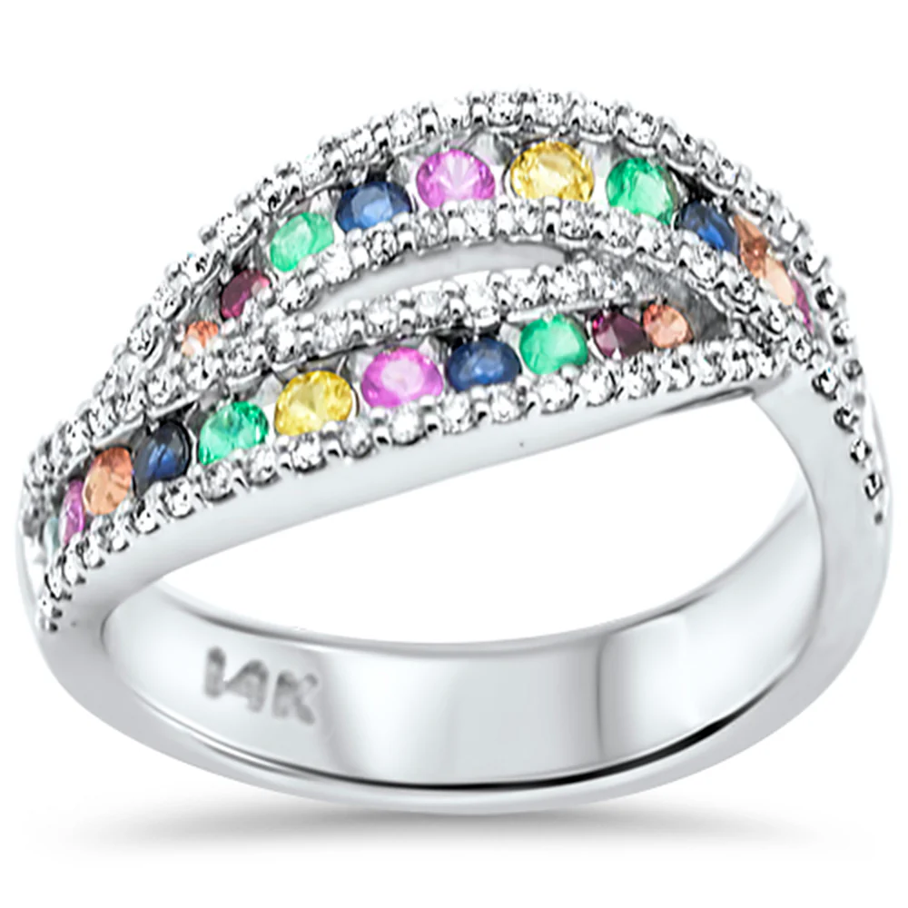 <span style="color:purple">SPECIAL!</span> 1.13ct G SI 14K White Gold Diamond Multi Color Ring Band Size 6.5