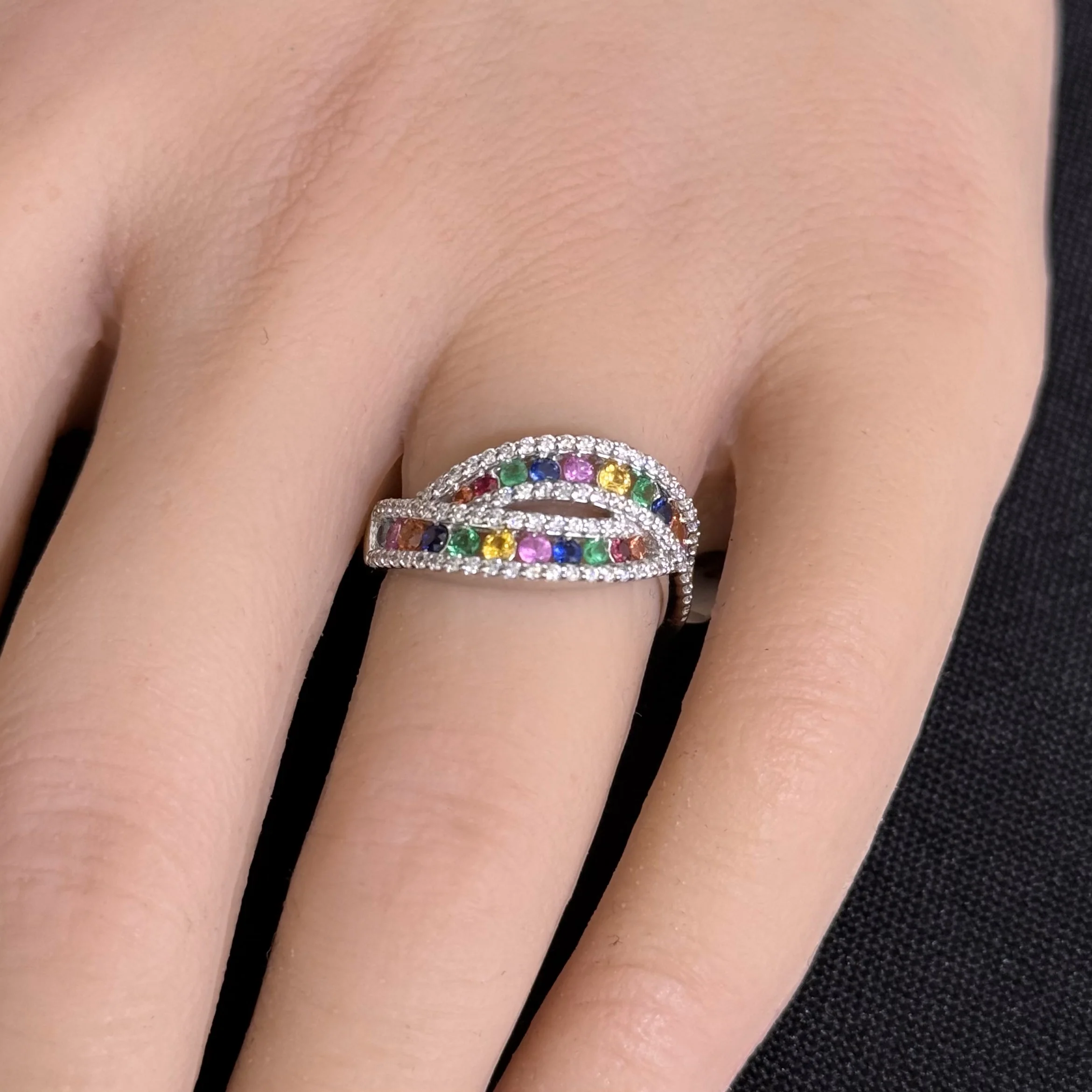 <span style="color:purple">SPECIAL!</span> 1.13ct G SI 14K White Gold Diamond Multi Color Ring Band Size 6.5 - Image 2