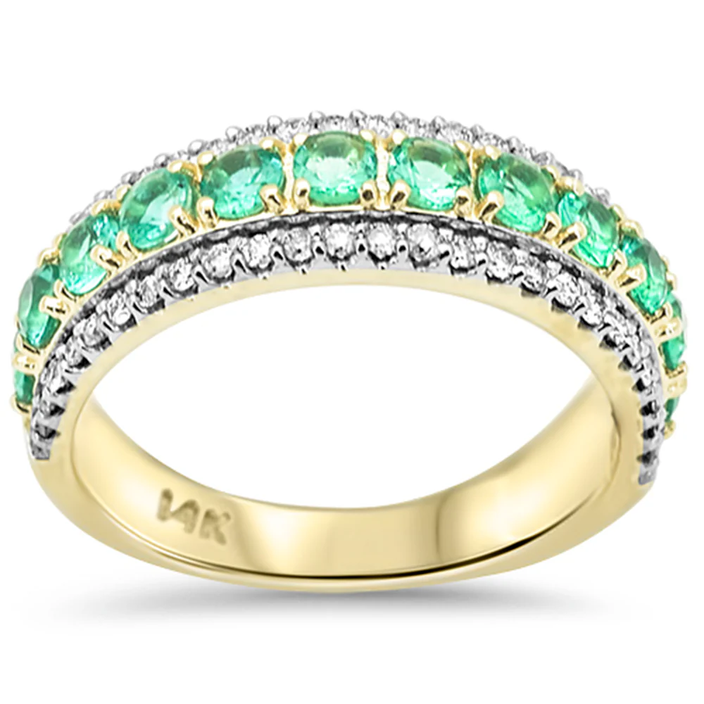 <span style="color:purple">SPECIAL!</span> 1.14ct G SI 14K Yellow Gold Diamond & Emerald Gemstones Band Ring Size 6.5