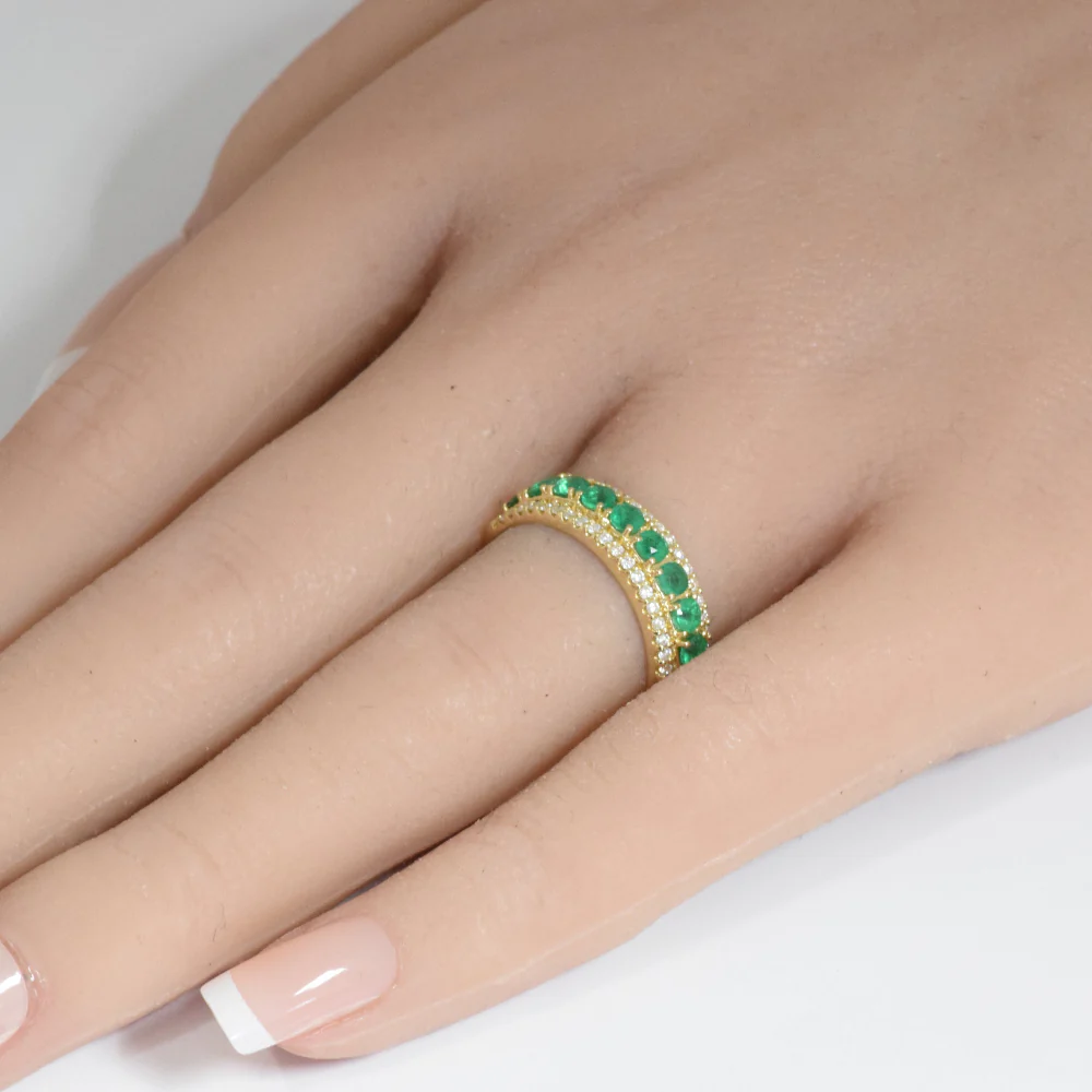 <span style="color:purple">SPECIAL!</span> 1.14ct G SI 14K Yellow Gold Diamond & Emerald Gemstones Band Ring Size 6.5 - Image 2