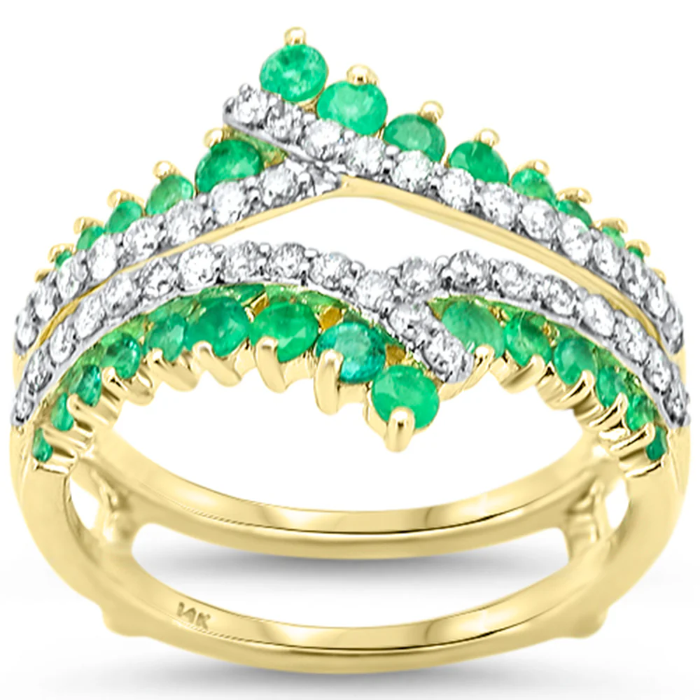 <span style="color:purple">SPECIAL!</span> 1.02ct G SI 14K Yellow Gold Diamond & Emerald Gemstones Double Shank Band Ring Size 6.5