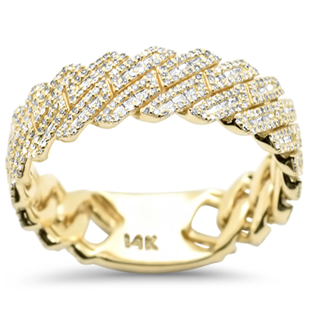 <span style="color:purple">SPECIAL!</span> .98ct G SI 14K Yellow Gold Round & Baguette Diamonds Cuban Ring Size 10