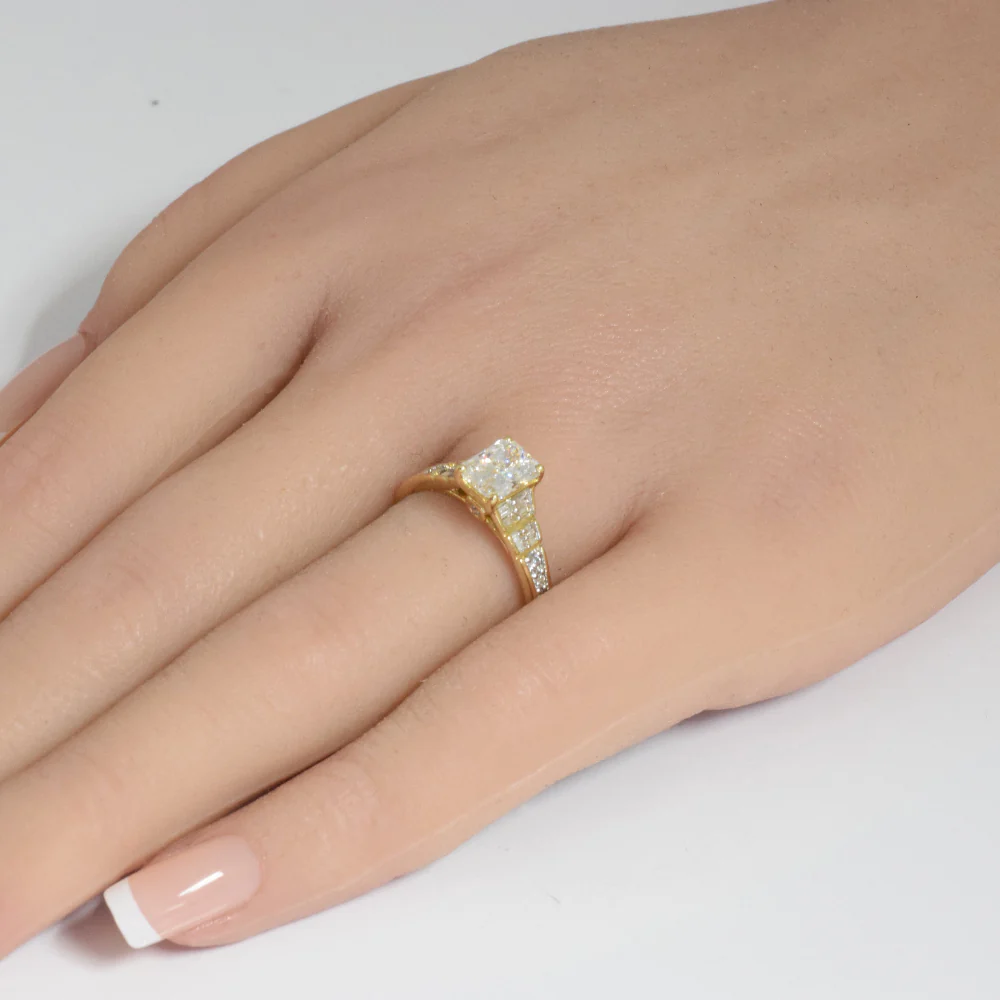 <span style="color:purple">SPECIAL!</span> 1.39ct G SI Center 1.09ct 14K Yellow Gold Radiant Cut Diamond Engagement Ring - Image 2