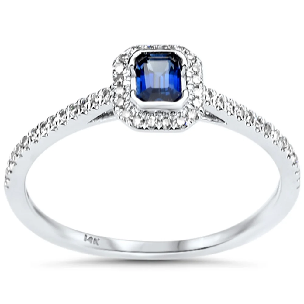 <span style="color:purple">SPECIAL!</span> .46ct G SI 14K White Gold Diamond & Blue Sapphire Gemstone Ring Size 6.5