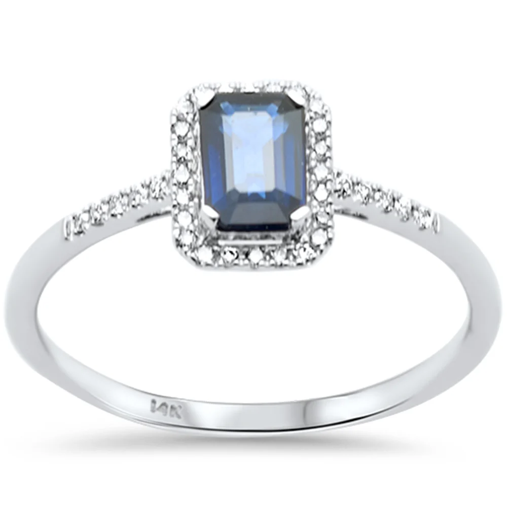 <span style="color:purple">SPECIAL!</span> .68ct G SI 14K White Gold Round Diamond & Blue Sapphire Gemstones Ring Size 6.5
