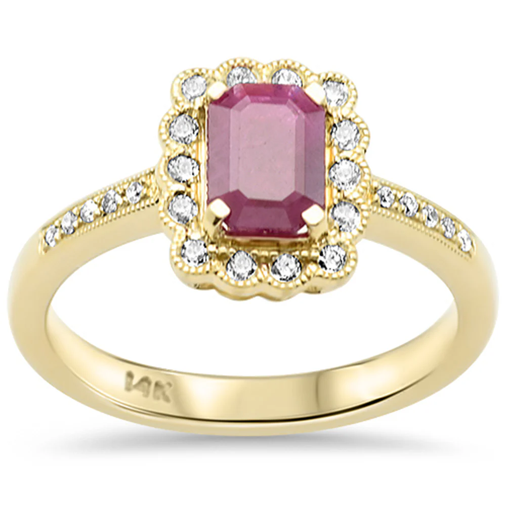 <span style="color:purple">SPECIAL!</span> 1.24ct G SI 14K Yellow Gold Round Diamond & Ruby Gemstones Ring Size 6.5