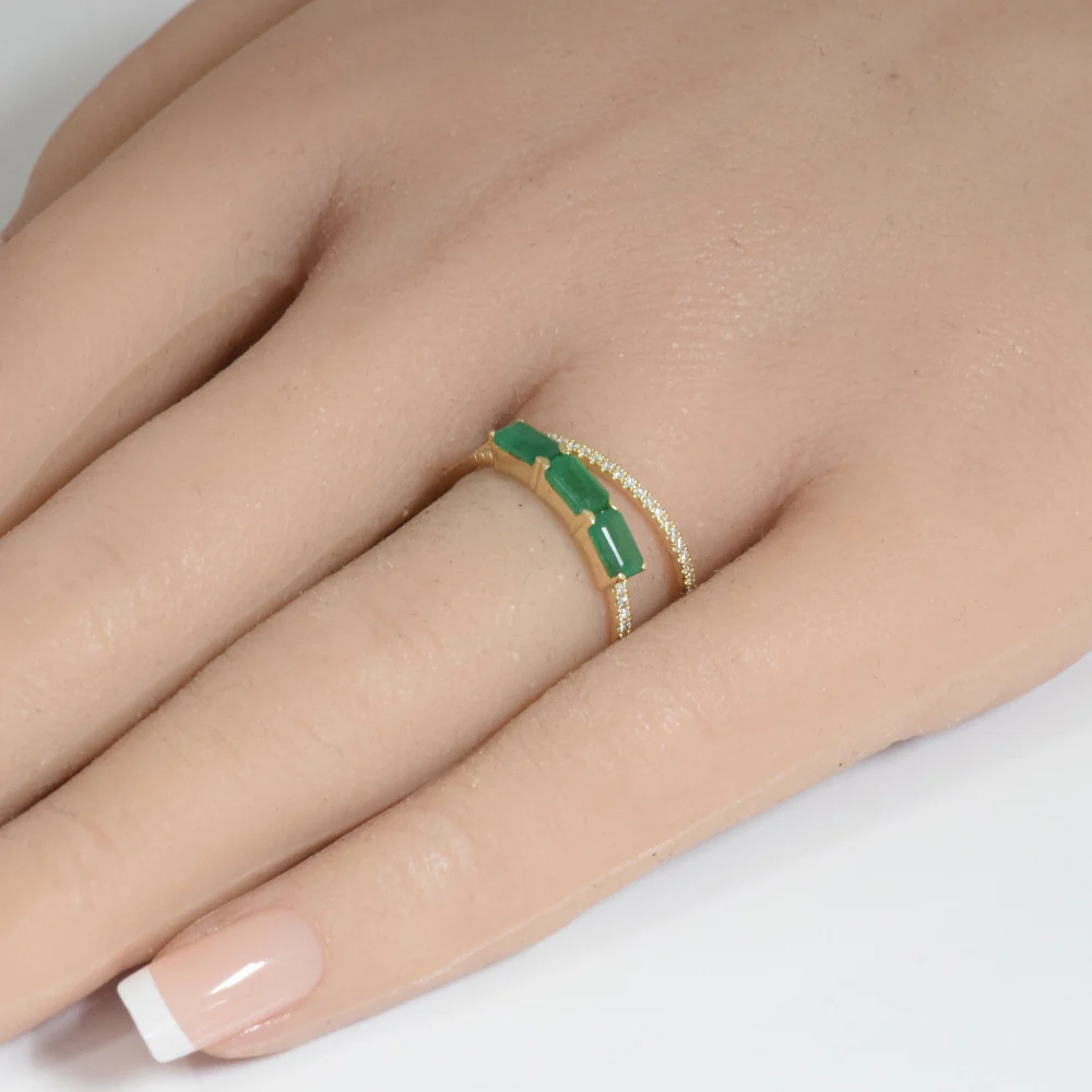 <span style="color:purple">SPECIAL!</span> 1.02ct G SI 14K Yellow Gold Round Diamond & Emerald Gemstones Ring Size 6.5 - Image 2