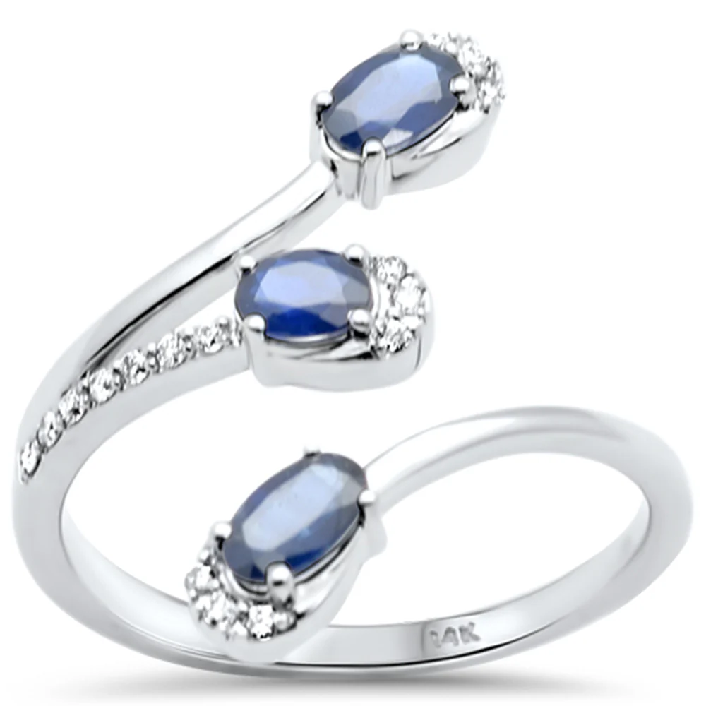 <span style="color:purple">SPECIAL!</span> .89ct G SI 14K White Gold Round Diamond & Blue Sapphire Gemstones Ring Size 6.5
