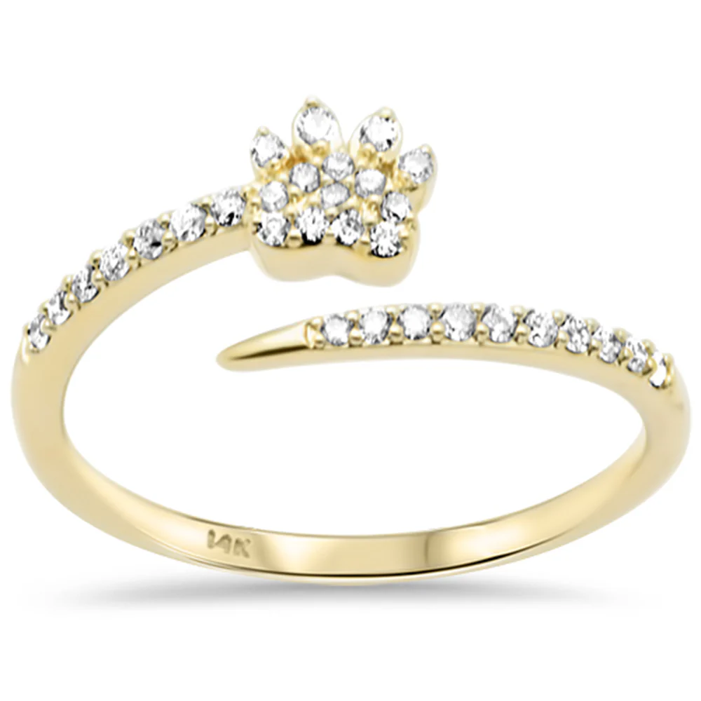 <span style="color:purple">SPECIAL!</span> .19ct G SI 14K Yellow Gold Round Diamond Paw Open Band Ring Size 6.5