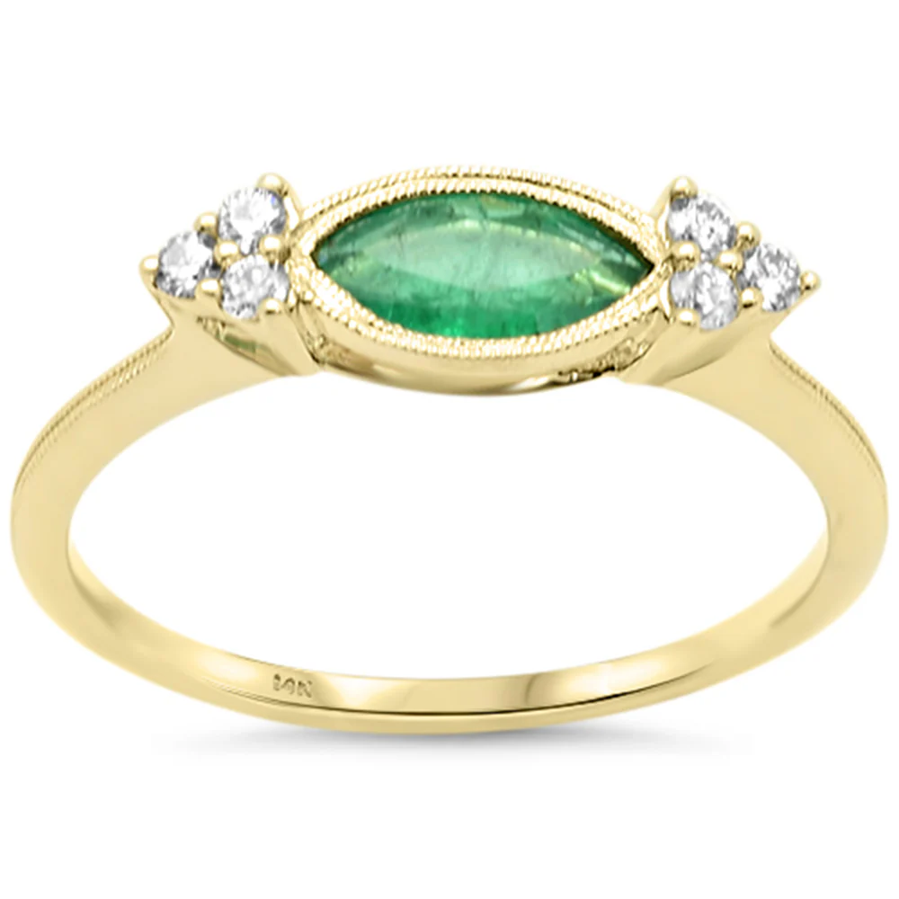 <span style="color:purple">SPECIAL!</span> .57ct G SI 14K Yellow Gold Round Diamond & Emerald Gemstone Band Ring Size 6.5